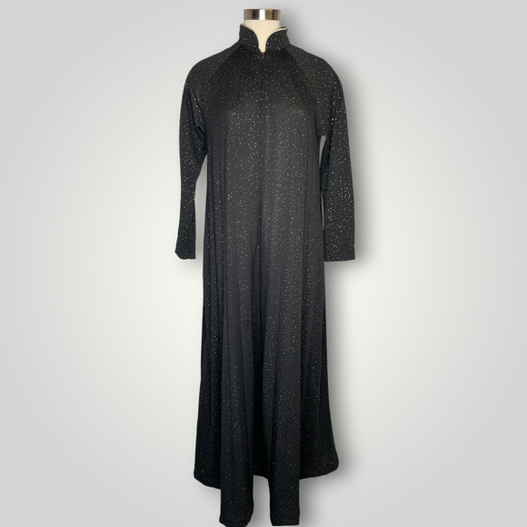 Vintage Gray Rose Black and Gold Speckled House Dress Nightgown Robe Dramatic - Picture 1 of 7
